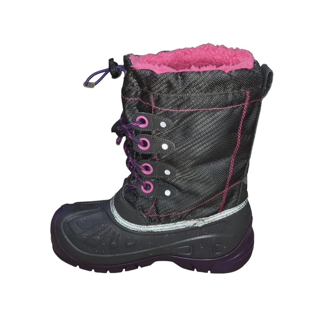 Kodiak Glo Girls Kids Snow Boots Gray Pink & Purple Waterproof & Insulated Sz 3